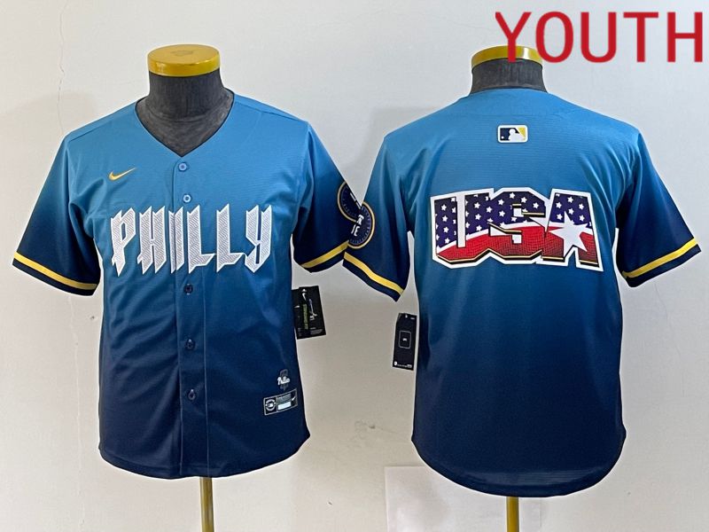 Youth Philadelphia Phillies Blank Blue City Edition Nike 2024 MLB Jersey style 5